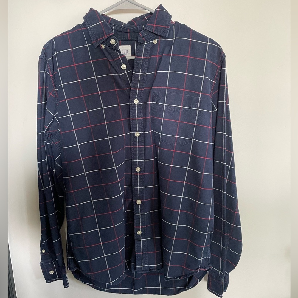 GAP Blue and Red Casual Button Down Shirt